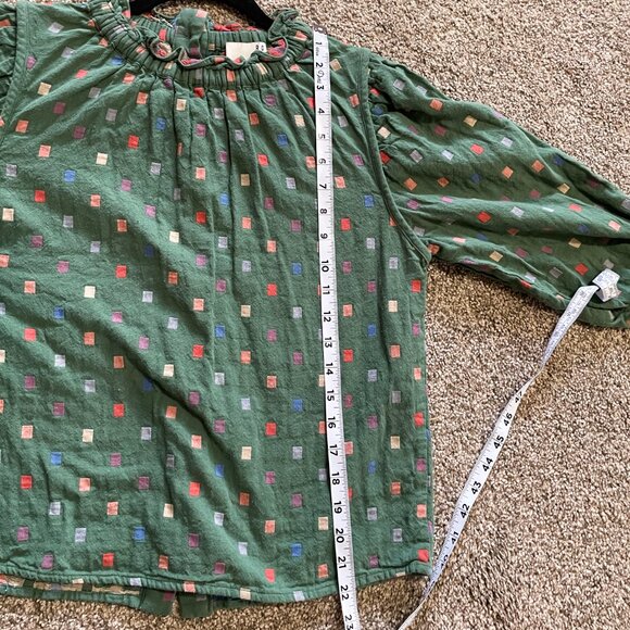 Ro & De Multicolor Pattern High Neck Long Sleeve Blouse Green Size Extra Small - Picture 8 of 8
